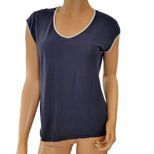 Jones New York Blouse Womens Large 100% Silk Navy Career Office